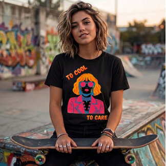 Retro 80s Synthwave Girl "Too Cool To Care"  トライブレンドＴシャツ