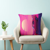 Retro 80s Synthwave Sunset Car Throw Pillow クッション (椅子)