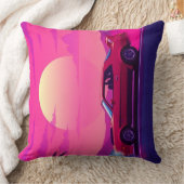 Retro 80s Synthwave Sunset Car Throw Pillow クッション (ブランケット)