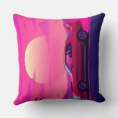 Retro 80s Synthwave Sunset Car Throw Pillow クッション (裏面)