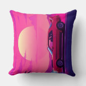 Retro 80s Synthwave Sunset Car Throw Pillow クッション (正面)