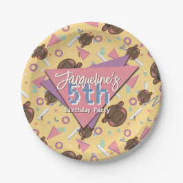 Retro 80's Yellow Baby Hippo Birthday ペーパープレート