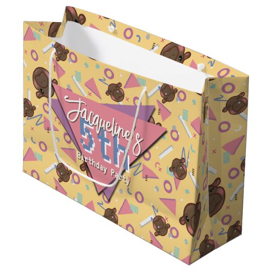 Retro 80's Yellow Baby Hippo Birthday ラージペーパーバッグ (正面アングル)