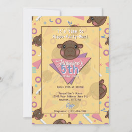 Retro 80's Yellow Baby Hippo Birthday Invitation 招待状