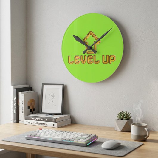 Retro 8-Bit EASY Wall Clock - Lime Green ラウンド壁時計