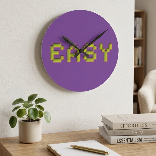 Retro 8-Bit EASY Wall Clock - Purple & Pink Cyberp ラウンド壁時計