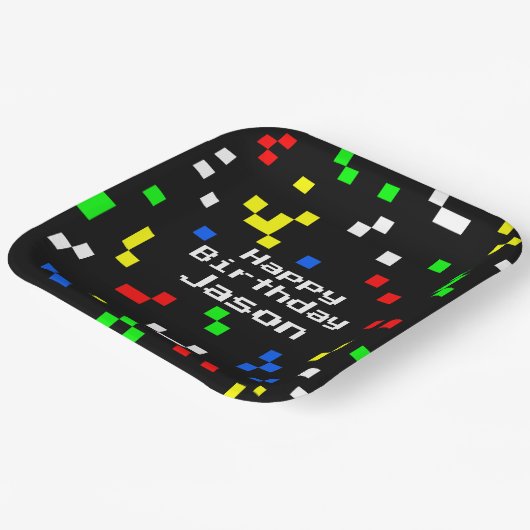 Retro 8 Bit Video Game Graphics Pattern ペーパープレート (傾斜あり)