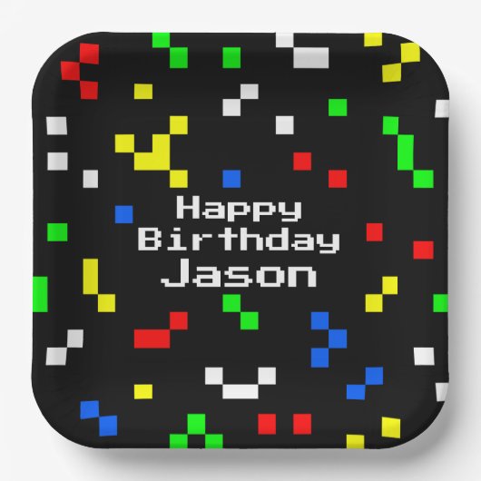 Retro 8 Bit Video Game Graphics Pattern ペーパープレート (正面)