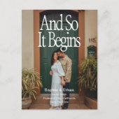 Retro 90s And So It Begins Photo Save The Date 案内ポストカード (正面)