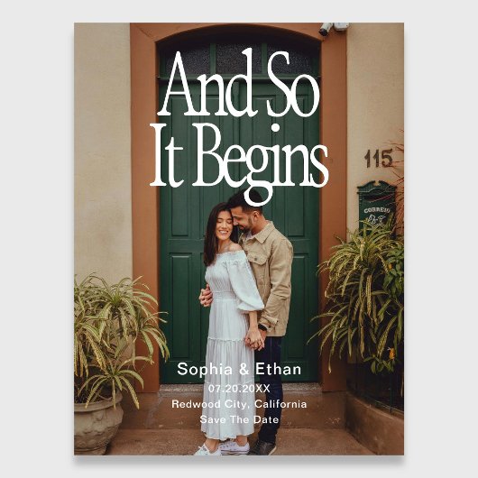 Retro 90s And So It Begins Photo Save The Date 案内ポストカード