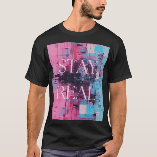 Retro 90s Black Unisex T-shirt Neon Stay Real Tシャツ (正面)
