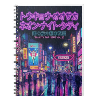 Retro 90s City Pop Night: Neon Tokyo & Osaka Rain ノートブック