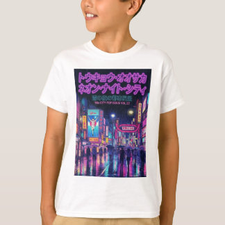 Retro 90s City Pop Night: Neon Tokyo & Osaka Rain Tシャツ