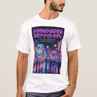 Retro 90s City Pop Night: Neon Tokyo & Osaka Rain Tシャツ