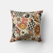 Retro 90s Grunge Aesthetic Pattern: Sun, Moon, and クッション (裏面)