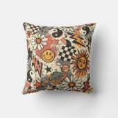 Retro 90s Grunge Celestial Doodle Pattern クッション (裏面)