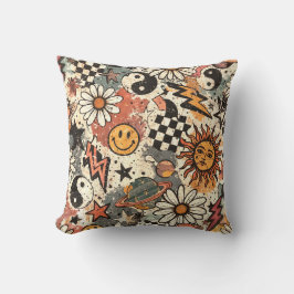 Retro 90s Grunge Celestial Doodle Pattern  クッション