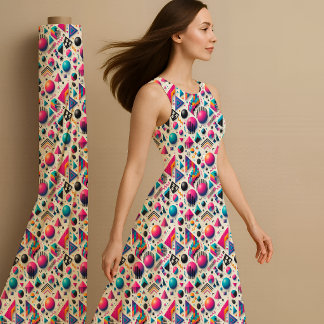 Retro 90s Memphis Geometric Neon Bold Fabric Print ファブリック