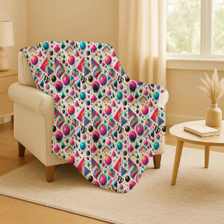Retro 90s Memphis Geometric Neon Bold Sherpa Blank シェルパブランケット