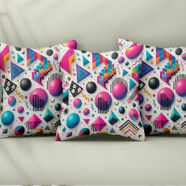 Retro 90s Memphis Geometric Neon Bold Throw Pillow クッション