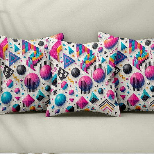 Retro 90s Memphis Geometric Neon Bold Throw Pillow クッション