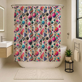 Retro 90s Memphis Geometric Neon Shower Curtain シャワーカーテン