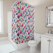 Retro 90s Memphis Geometric Neon Shower Curtain シャワーカーテン (インサイチュ)
