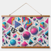 Retro 90s Memphis Geometric Neon Wood Frame Tapest 吊り下げ型タペストリー (正面)