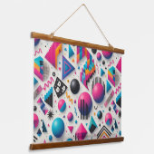 Retro 90s Memphis Geometric Neon Wood Frame Tapest 吊り下げ型タペストリー (傾斜あり)