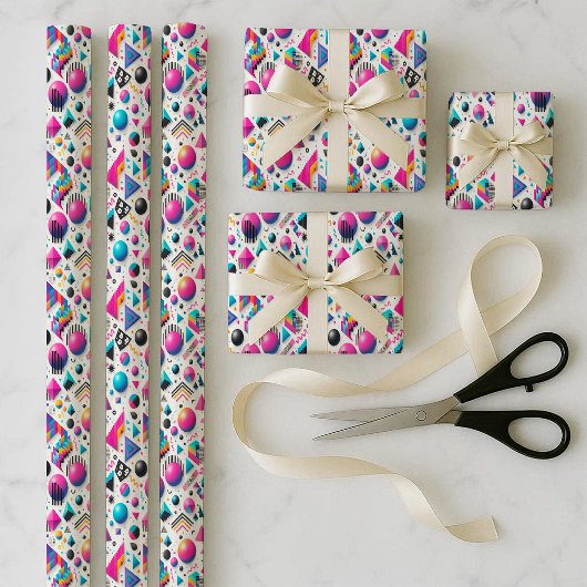 Retro 90s Memphis Geometric Neon Wrapping Bundle ラッピングペーパーシート