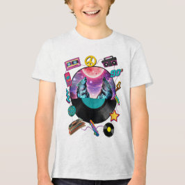 Retro 90s Midnight Wolf & Boombox Circular Collage トライブレンドＴシャツ