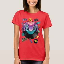 Retro 90s Midnight Wolf & Boombox Circular Collage Tシャツ