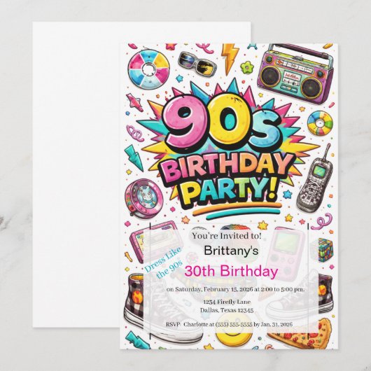 Retro 90s Modern 30th Birthday 招待状 (正面/裏面)