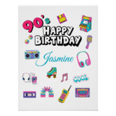 Retro 90s Party Custom Name Happy Birthday Poster ポスター (正面)