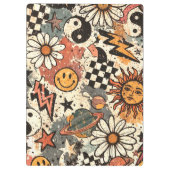 Retro 90s Psychedelic Doodle Pattern with Yin Yang クリップボード (裏面)