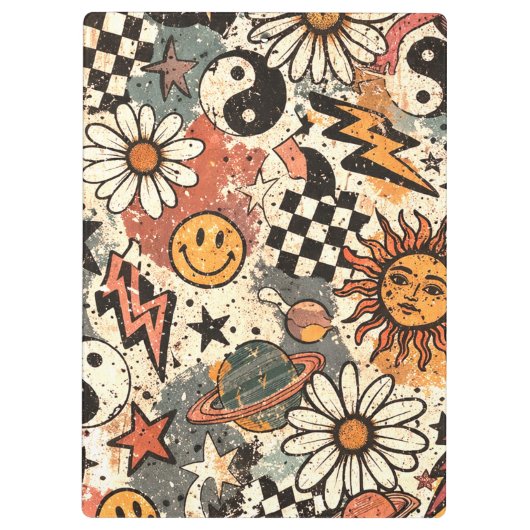 Retro 90s Psychedelic Doodle Pattern with Yin Yang クリップボード (裏面)