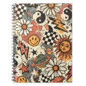 Retro 90s Psychedelic Doodle Pattern with Yin Yang ノートブック (正面)