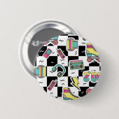 Retro 90s Roller Skate Pattern Round Button 缶バッジ (正面&裏面)