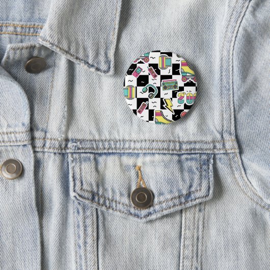 Retro 90s Roller Skate Pattern Round Button 缶バッジ (インサイチュ)