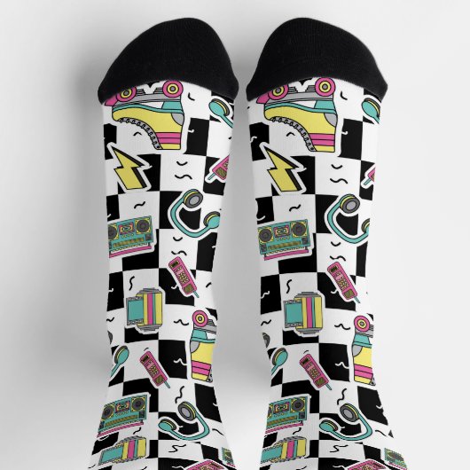 Retro 90s Roller Skate Pattern Socks  ソックス (上部)