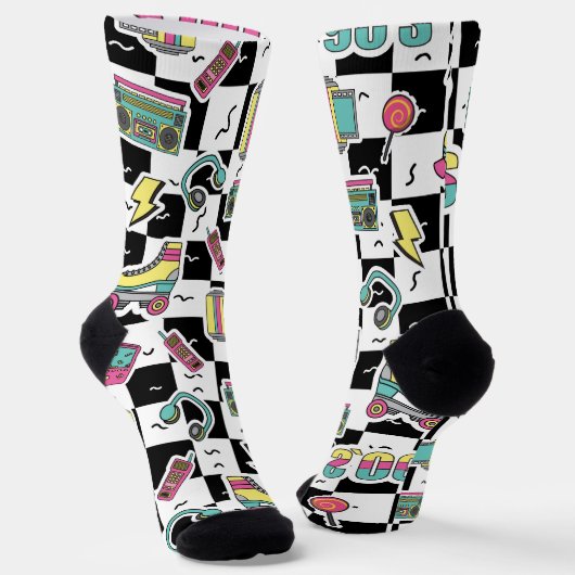 Retro 90s Roller Skate Pattern Socks  ソックス (傾斜あり)