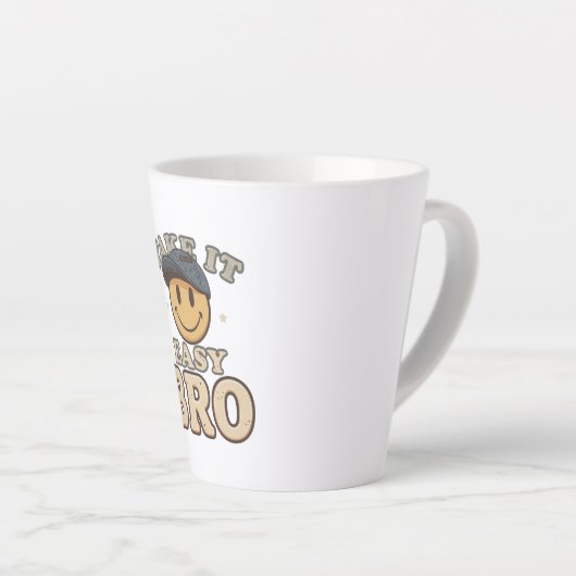 Retro 90s Smiley with a Hat カフェラテマグ (右アングル)