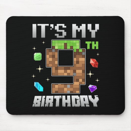 Retro 9th Birthday Boy Level 9 Video Gamer Pixel G マウスパッド (正面)