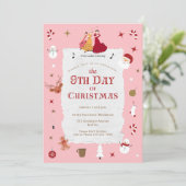 Retro 9th Day of Christmas Cute Mid-Century Xmas 招待状 (スタンド正面)