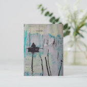 Retro A Boat and a Bird Black White Blue  ポストカード (スタンド正面)