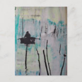 Retro A Boat and a Bird Black White Blue  ポストカード (正面)