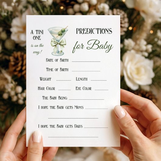 Retro A Tini One Martini Baby Shower Prediction ノートカード