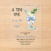Retro A Tini One Martini Blue Bow Boy Baby Shower アクリル招待状 (正面)