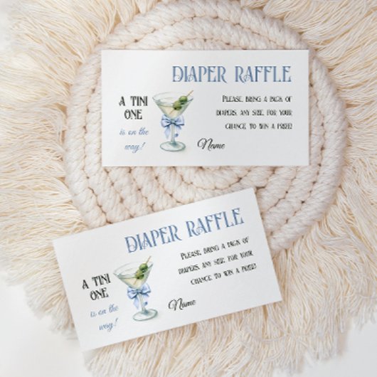 Retro A Tini One Martini Blue Bow Boy Baby Shower エンクロージャーカード
