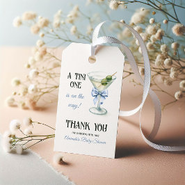 Retro A Tini One Martini Blue Bow Boy Baby Shower ギフトタグ